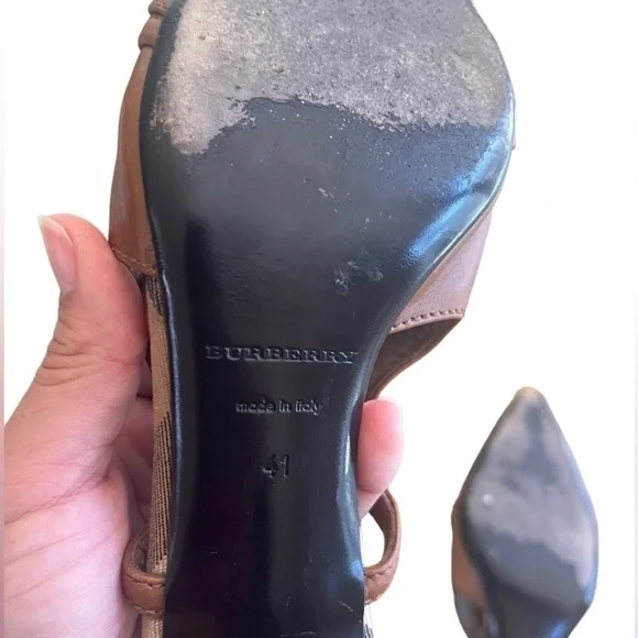 Burberry quilted patent tan leather pointed toe slingback pumps size 11 US - Picture 10 of 14